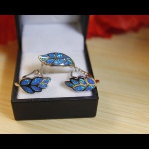 ExceptionallyBeautiful Blue Opal Earrings/Ring SET
